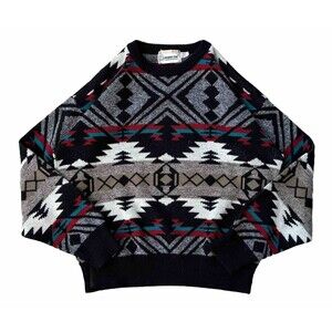 VINTAGE London Fog Men's Sweater Size L Made In USA Knit Crewneck Aztec 80s 90s